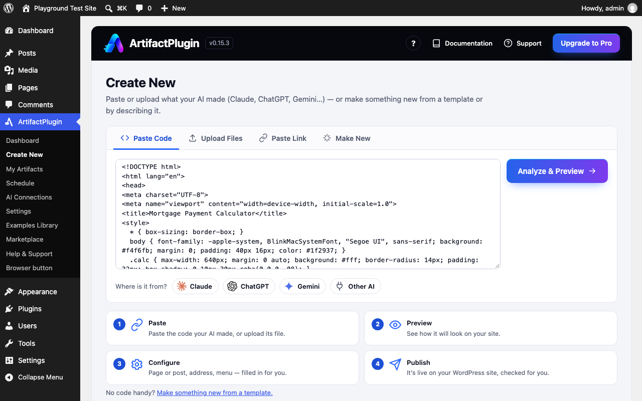 Paste what your AI made, or upload the file it gave you.